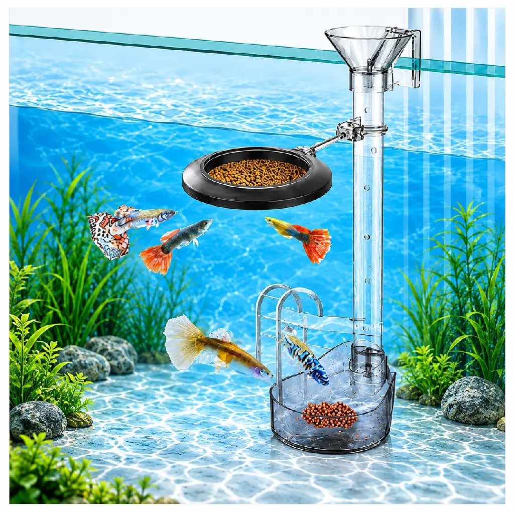 Transparent Aquarium Feeder with Colourful Fish.webp