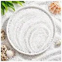 Raked Sand Bowl with Seashells and Leaves.webp